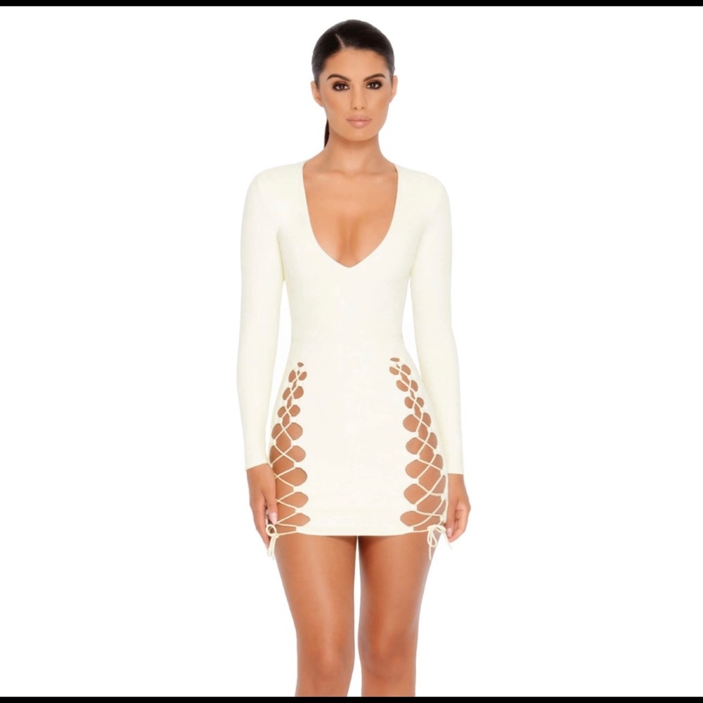 TIED SUEDE LACE UP MINI DRESS IN IVORY